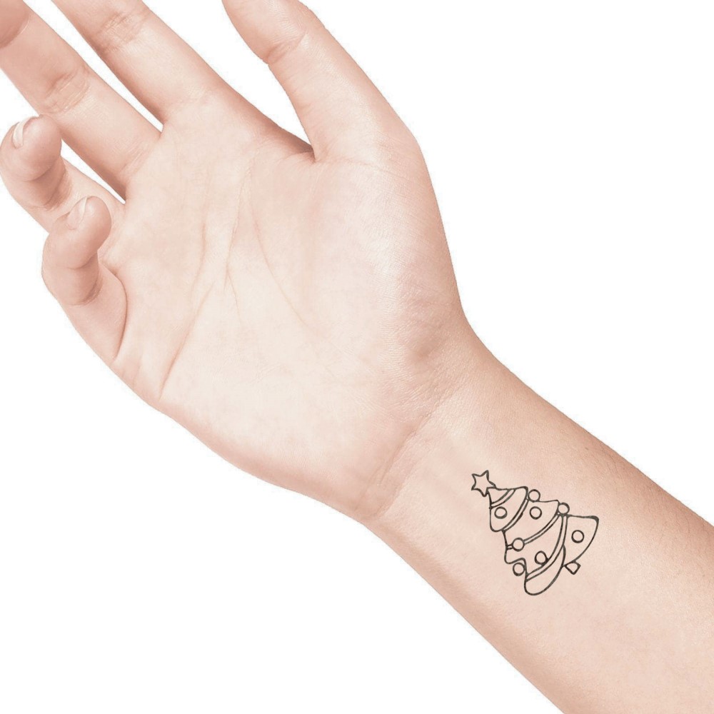 temporary tattoo preview image Christmas tree, For woman and childeren, skin safe tattoo, Ephemeral Tattoo Stamp for Body and Arm, Water Resistant