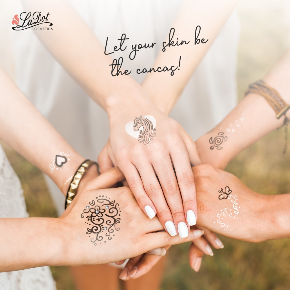 Impression Ladot temporary tattoos Clover, For woman and childeren, skin safe tattoo, Ephemeral Tattoo Stamp for Body and Arm, Water Resistant